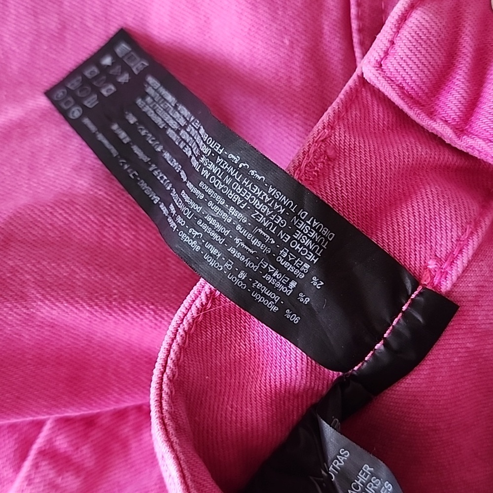 ZARA The Sailor Vibrant Pink Denim Frayed Hem Cropped Jeans Size 2 - Picture 7 of 10